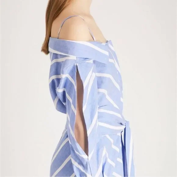 NWT Maje blue and white stripe cold shoulder shirt dress midi
